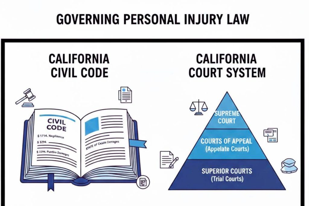 California Civil Code and court system as sources governing personal injury law